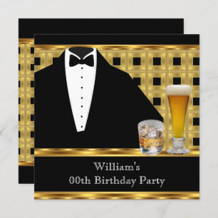 Invitation Bière de fête d'anniversaire Scotch Tuxedo Gold Bl