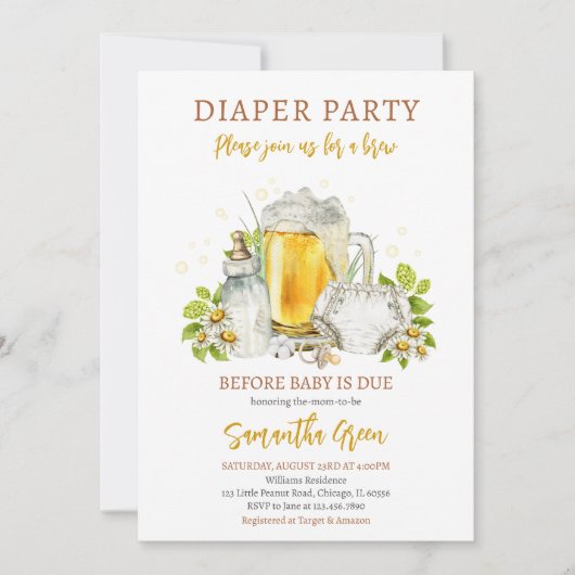 Invitation Bière de fête de couche avant le bébé est dû Baby  (Devant)