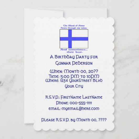 Invitation Bière de sang finlandaise fête d'anniversaire (Devant)