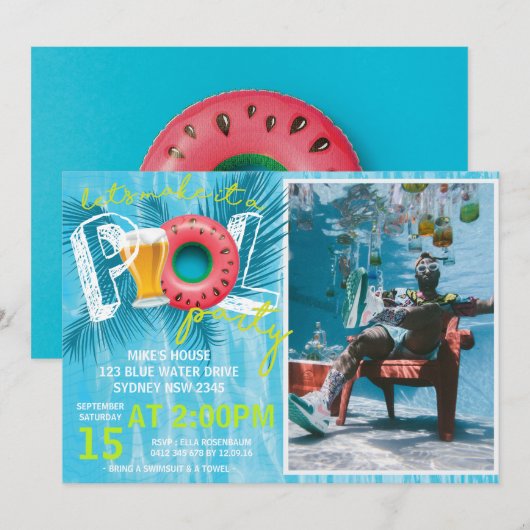 Invitation Bière d'été Piscine Photo Anniversaire (Devant / Derrière)