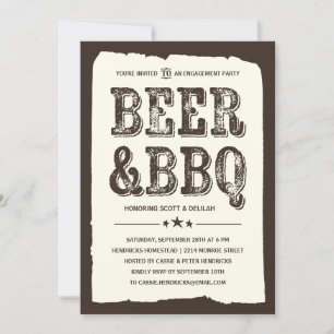 Invitation Bière et barbecue Parti d'engagement rustique