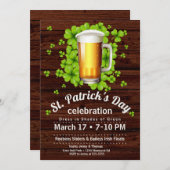 Invitation Bière et Shamrocks de la Saint Patrick sur bois (Devant / Derrière)