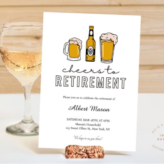 Invitation Bière moderne pour trinquer à la fête de retraite