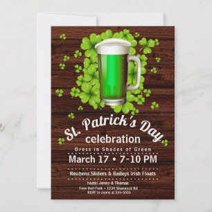 Invitation Bière verte et Shamrocks de la Saint-Patrick sur b