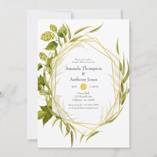 Invitation Bière Willow Greenery Or Couples géométriques Coup (Devant)
