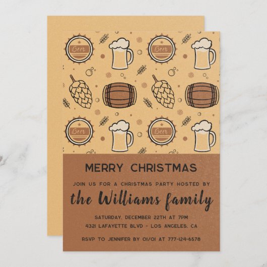 Invitation Bières de Noël Boissons rustiques (Devant / Derrière)