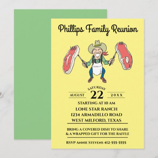 Invitation Biftecks de cowboy de la Réunion de famille grands (Devant / Derrière)
