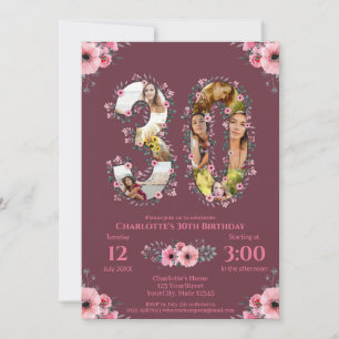 Invitation Big 30th Birthday Photo Collage Rose Flower Woman