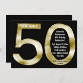 Invitation Big 5-0 Metallic-Look Gold 50e fête d'anniversaire (Devant / Derrière)