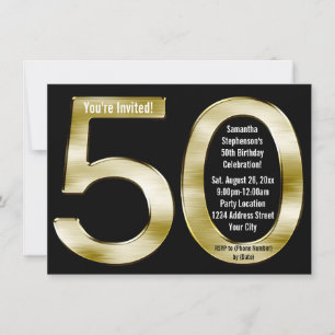 Invitation Big 5-0 Metallic-Look Gold 50e fête d'anniversaire