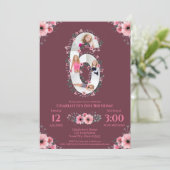 Invitation Big 6th Birthday Girl Photo Collage Fleur rose (Debout devant)