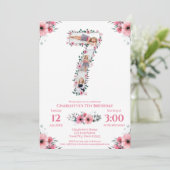 Invitation Big 7th Birthday Girl Photo Collage Fleur rose (Debout devant)