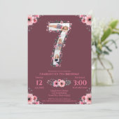 Invitation Big 7th Birthday Girl Photo Collage Fleur rose (Debout devant)