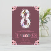 Invitation Big 8th Birthday Girl Photo Collage Fleur rose (Debout devant)
