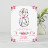 Invitation Big 8th Birthday Girl Photo Collage Fleur rose (Debout devant)