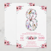 Invitation Big 8th Birthday Girl Photo Collage Fleur rose (Devant / Derrière)