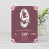 Invitation Big 9th Birthday Girl Photo Collage Fleur rose (Debout devant)
