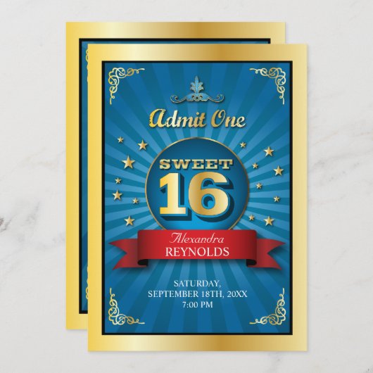 Invitation Big Bash Sweet 16 (Devant / Derrière)