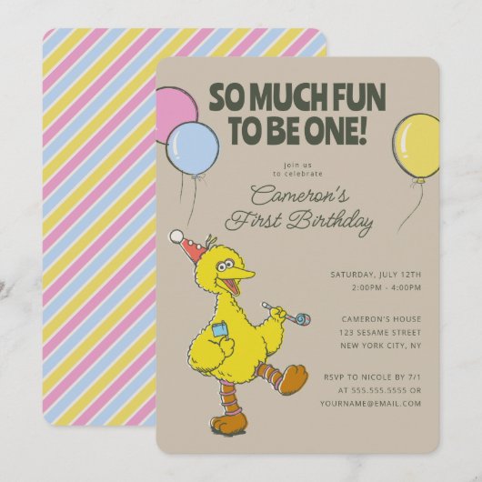 Invitation Big Bird | Tellement de plaisir pour être un anniv (Devant / Derrière)