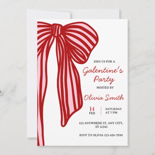 Invitation big bow coquette galentines girls night party (Devant)
