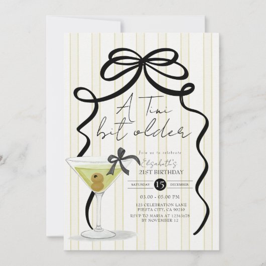 Invitation Big Bow petit peu plus vieux Olive Martini Anniver (Devant)