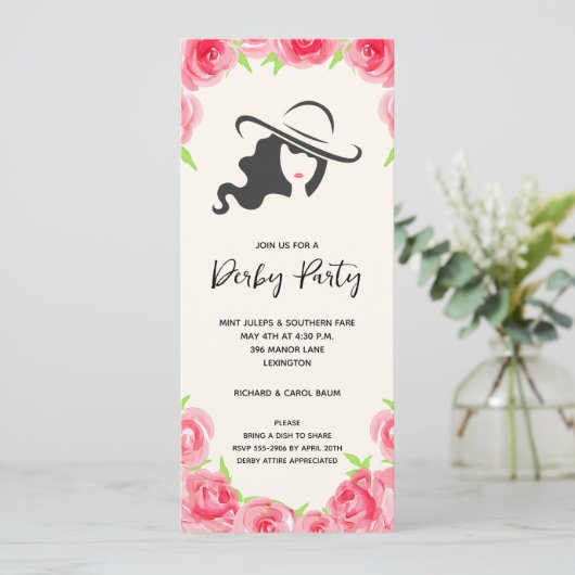 Invitation Big Casquette et Rose Derby Party (Debout devant)