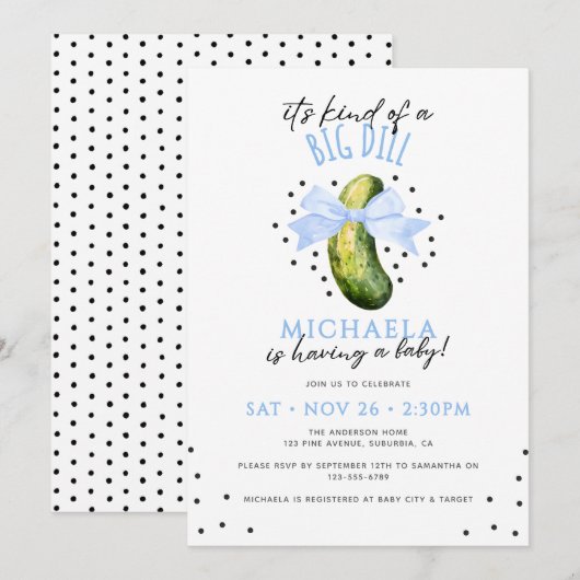 Invitation Big Dill Aquarelle Coquette Baby shower de chiche (Devant / Derrière)