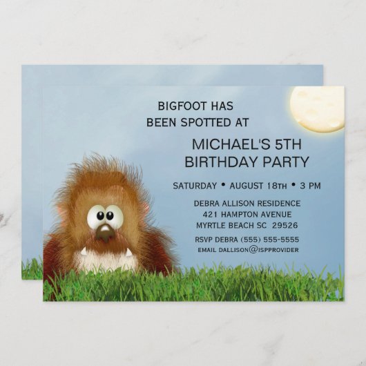 Invitation Big Foot / Sasquatatard fête d'anniversaire (Devant / Derrière)