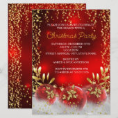 Invitation Big Gold Holly Bauble Red Noël Fête de Noël (Devant / Derrière)