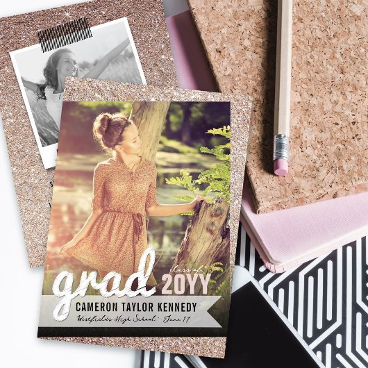 Invitation Big Grad Scribbles Bronze Parties scintillant Grad