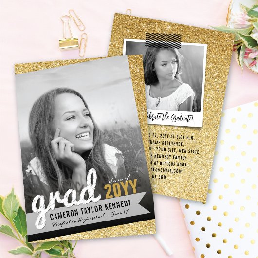 Invitation Big Grad Scribbles Gold Parties scintillant Gradua