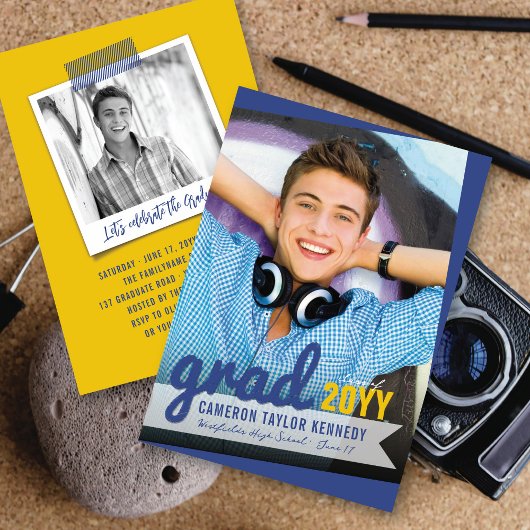 Invitation Big Grad Scribbles Photo Modern Graduation Party