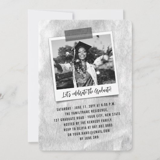 Invitation Big Grad Scribbles Silver Foil Graduation Party (Dos)