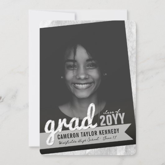 Invitation Big Grad Scribbles Silver Foil Graduation Party (Devant)