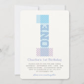 Invitation Big Number 1 Stripes Bébé Garçon 1er fête d'annive (Devant)