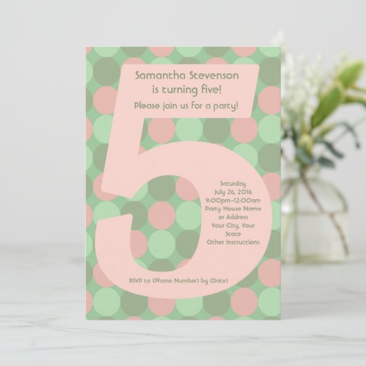 Invitation Big Number 5 Fille 5e fête d'anniversaire (Debout devant)