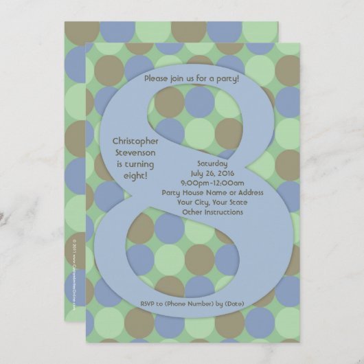 Invitation Big Number 8 8th Boy's Birthday Party (Devant / Derrière)