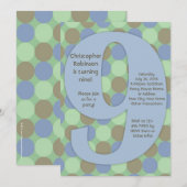 Invitation Big Number 9, 9th Boy's Birthday Party (Devant / Derrière)