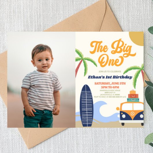 Invitation Big One Beach Surf Blue 1er Birthday Party