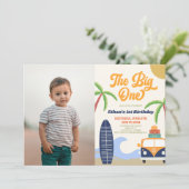 Invitation Big One Beach Surf Blue 1er Birthday Party (Debout devant)
