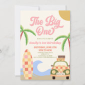 Invitation Big One Beach Surf rose 1er anniversaire (Devant)