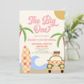 Invitation Big One Beach Surf rose 1er anniversaire (Debout devant)