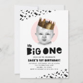Invitation Big One First Birday Photo moderne noir blanc (Devant)