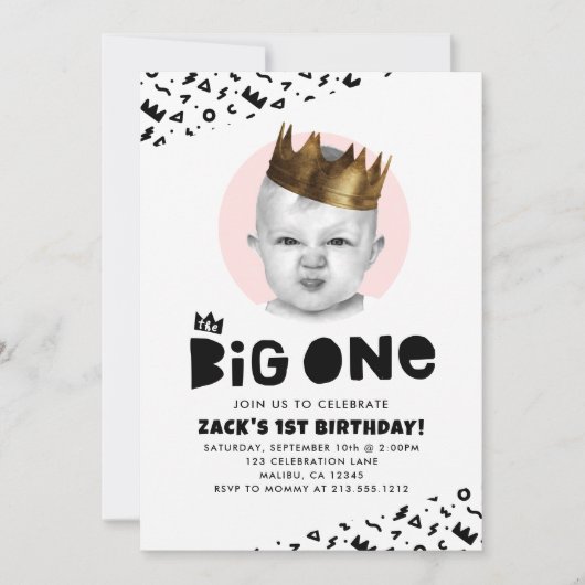 Invitation Big One First Birday Photo moderne noir blanc (Devant)
