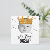 Invitation Big One First Birday Photo Noir Blanc (Debout devant)