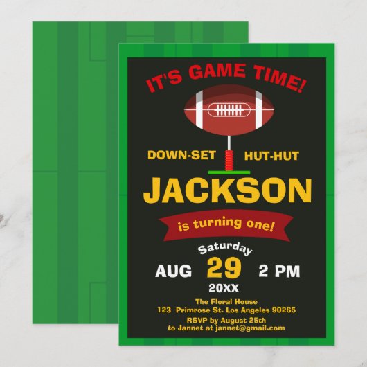 Invitation Big One Football Field Sport Jeu Garçon Anniversai (Devant / Derrière)