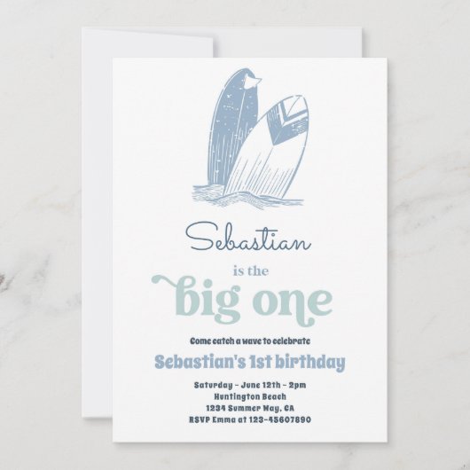 Invitation Big One Modern Surf 1st Birthday Beach Party (Devant)