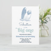 Invitation Big One Modern Surf 1st Birthday Beach Party (Debout devant)
