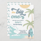 Invitation Big One Retro Surf 1er anniversaire (Devant / Derrière)