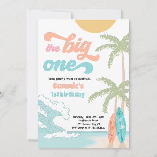 Invitation Big One Retro Surf 1er anniversaire (Devant)